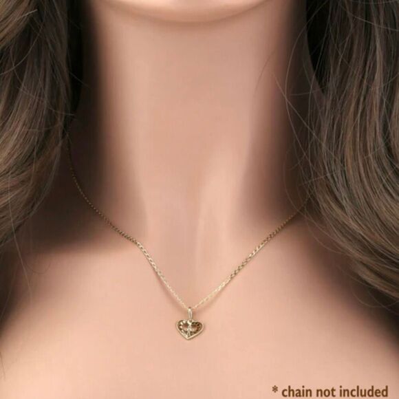 Solid 14K Yellow Gold Double Heart Cross with Clear CZ Necklace Pendant New - Picture 2 of 4